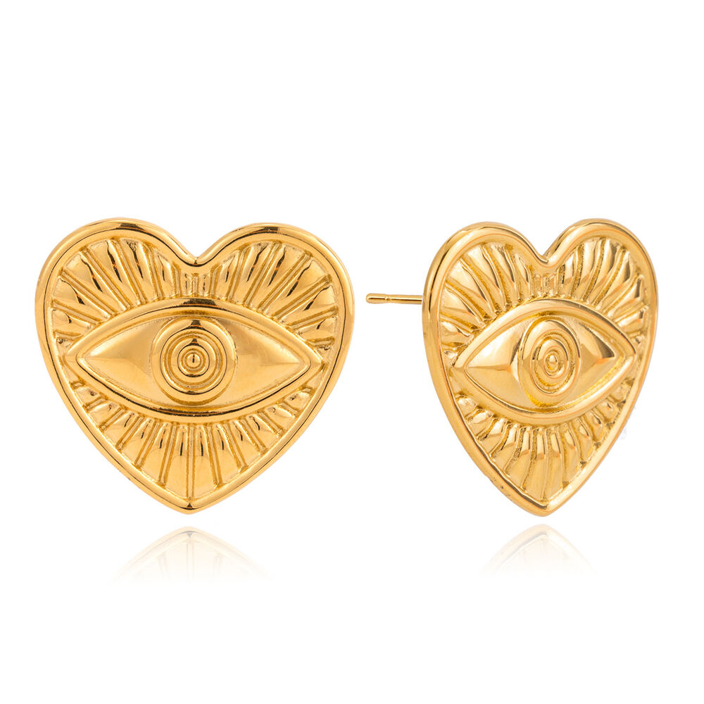 1 Pair Vogue Heart&Eye Stainless Steel Waterproof Gold Color Women's Stud Earrings
