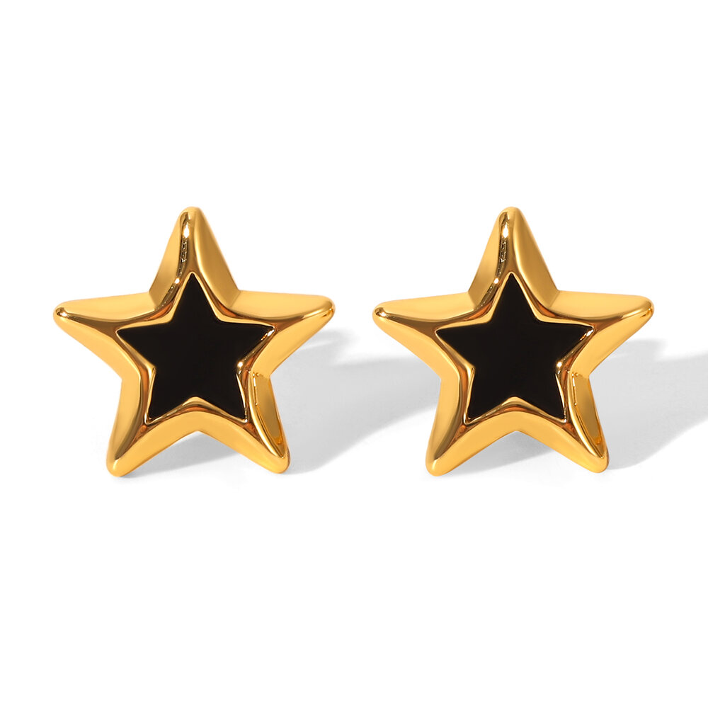 1 paire de boucles d'oreilles à clous en acier inoxydable doré, émaillées et imperméables, en forme d'étoile