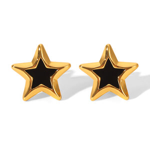 1 paire de boucles d'oreilles à clous en acier inoxydable doré, émaillées et imperméables, en forme d'étoile h5