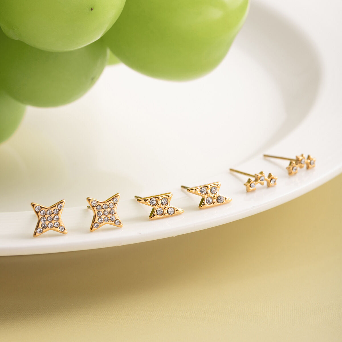 1 Set Classic Star Stainless Steel Waterproof Gold Color Zircon Women's Earring Sets