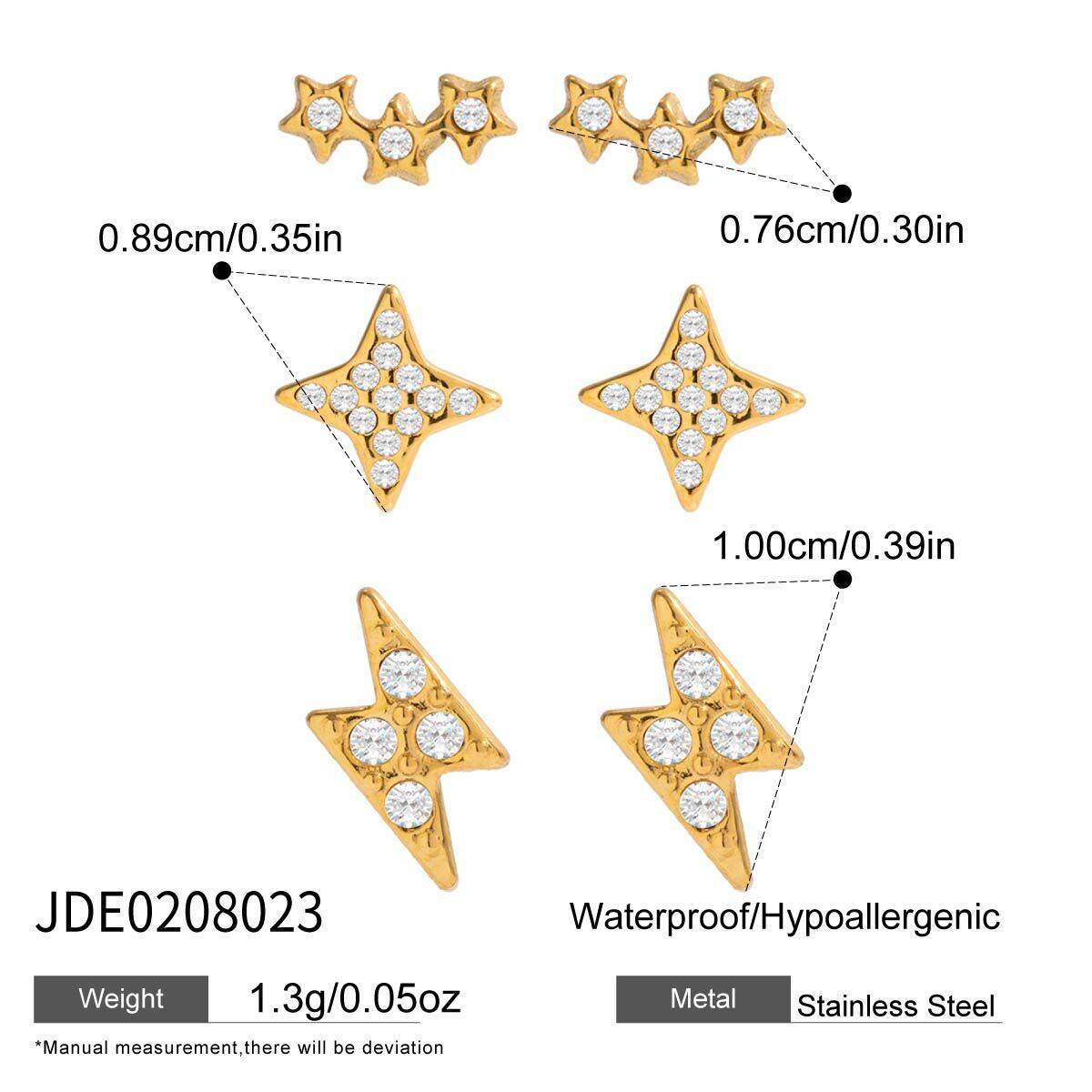 1 Set Klassische Stern-Ohrringe aus Edelstahl, wasserdicht, goldfarben, mit Zirkonia, für Damen Bild2