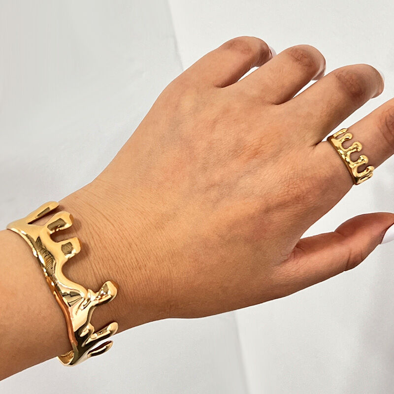 Droplet Shape Stainless Steel Waterproof Gold Color Bracelet Set Picture3