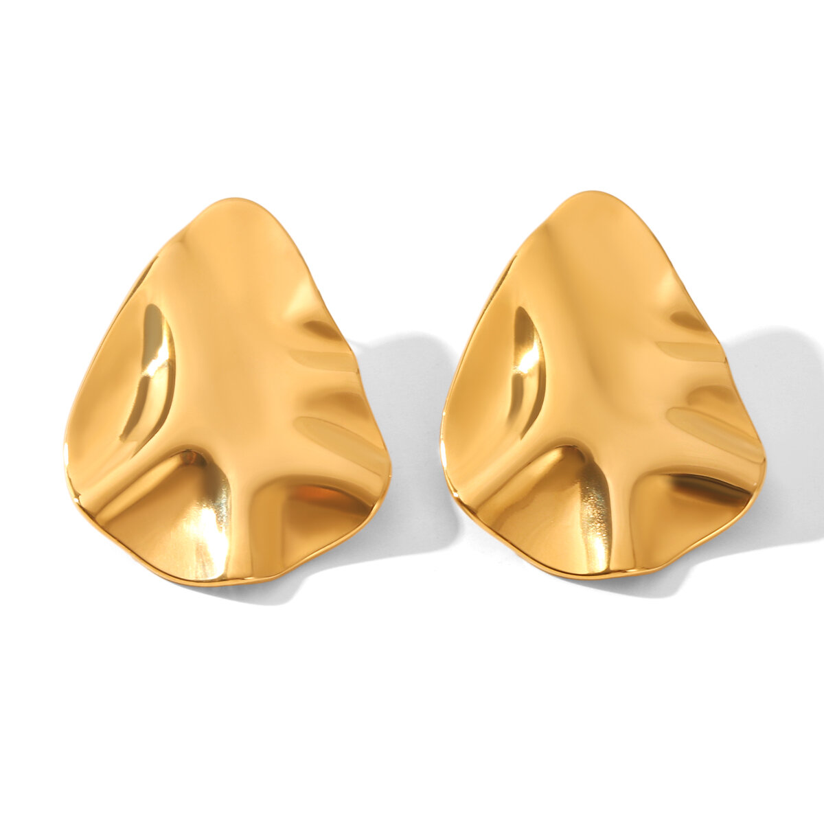 1 Pair Irregular Shape Hammer Pattern Stainless Steel Waterproof Gold Color Stud Earrings 