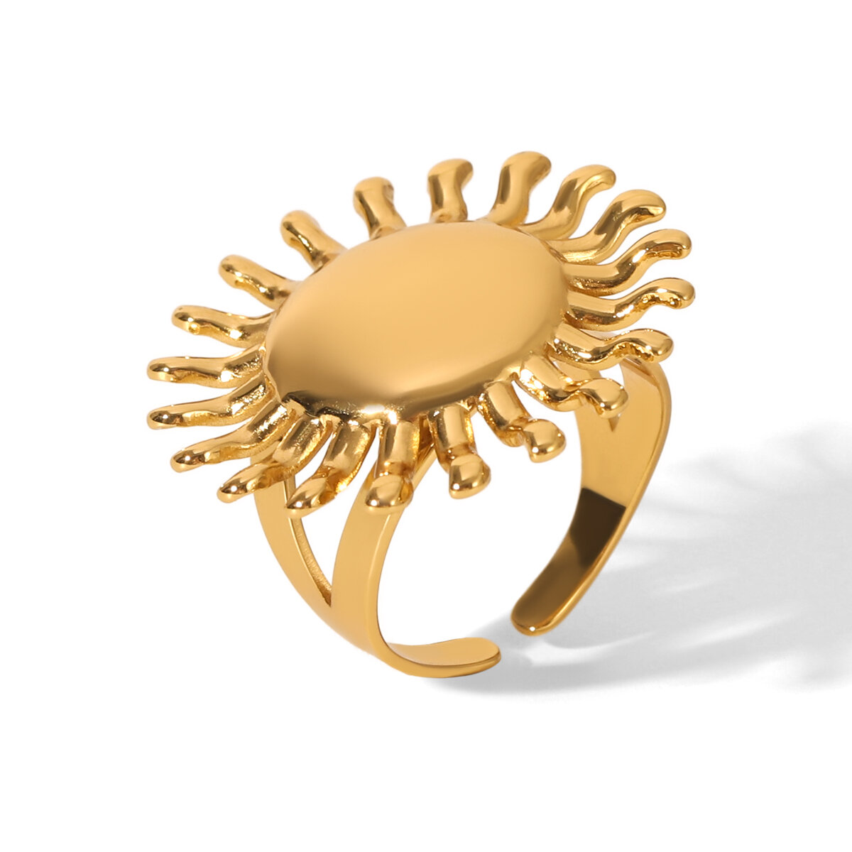 Bague tendance Sun en acier inoxydable étanche couleur or (1 pièce) h5 