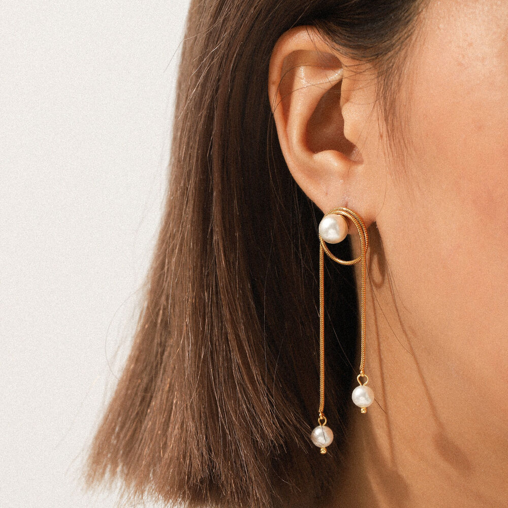 1 Pair Tassel Stainless Steel Waterproof Gold Color Pearl Dangle Earrings h5Picture3