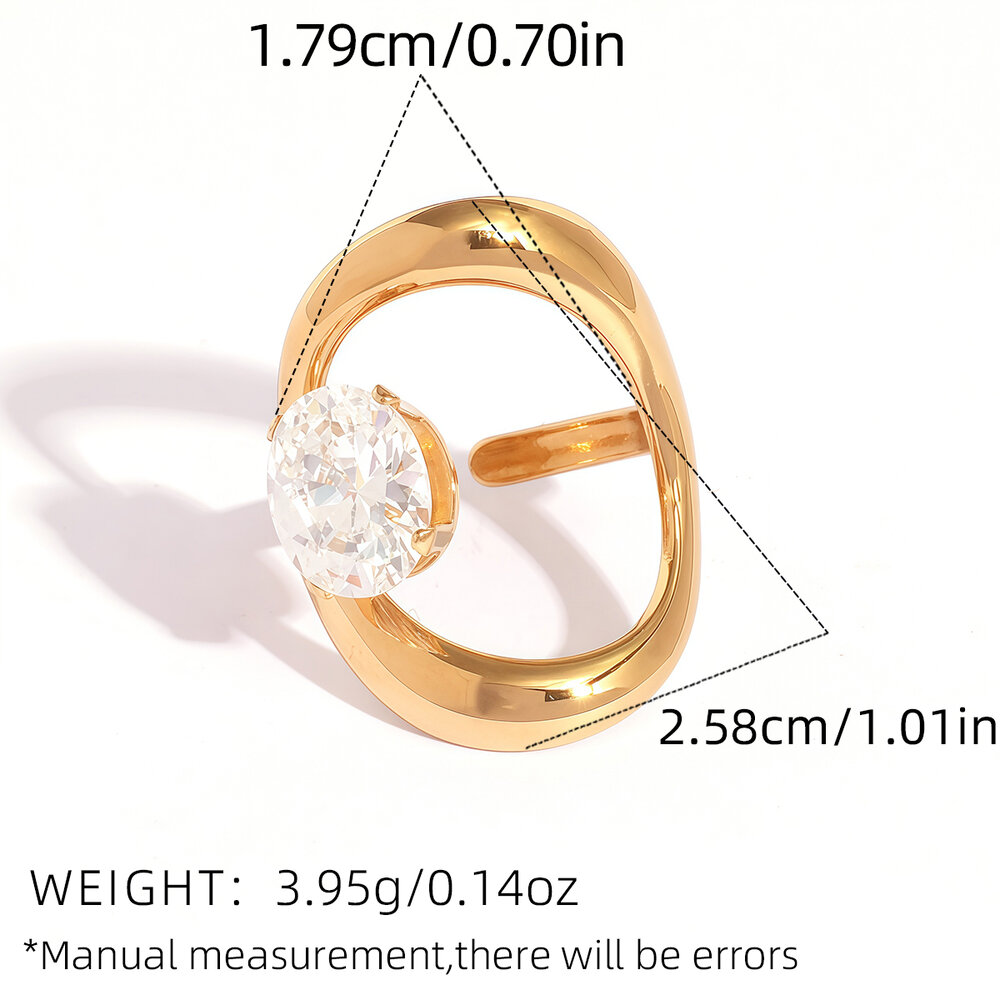 1 Piece Retro Irregular Shape Stainless Steel Waterproof Gold Color Women‘s Gemstone Rings