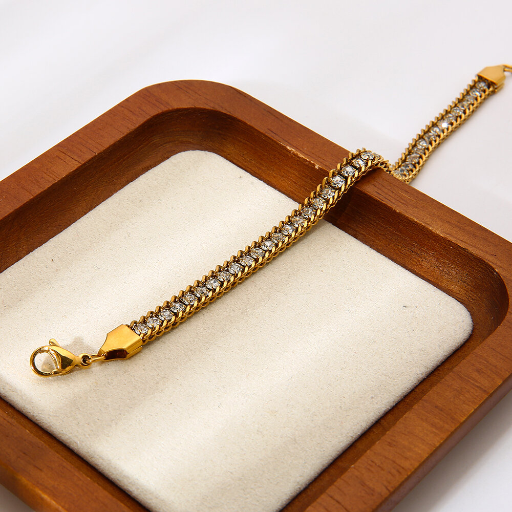 1 Piece Luxurious  Classic Chain Stainless Steel Waterproof  Zircon Women's Chain Bracelets h5 Picture5