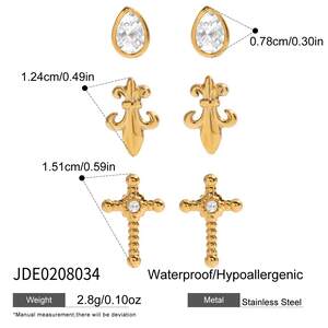 1 Set Classic Cross Stainless Steel Waterproof Gold Color Women's Earring Sets h5 Picture2