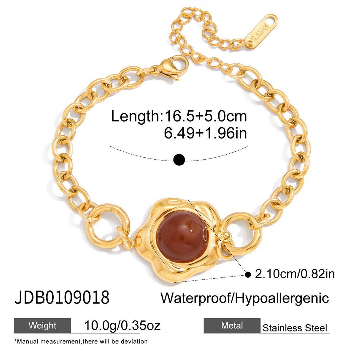 1 Stück luxuriöses, wasserfestes Damenarmband mit Blumenmotiv aus Edelstahl und goldfarbenem Acryl h5 Bild2
