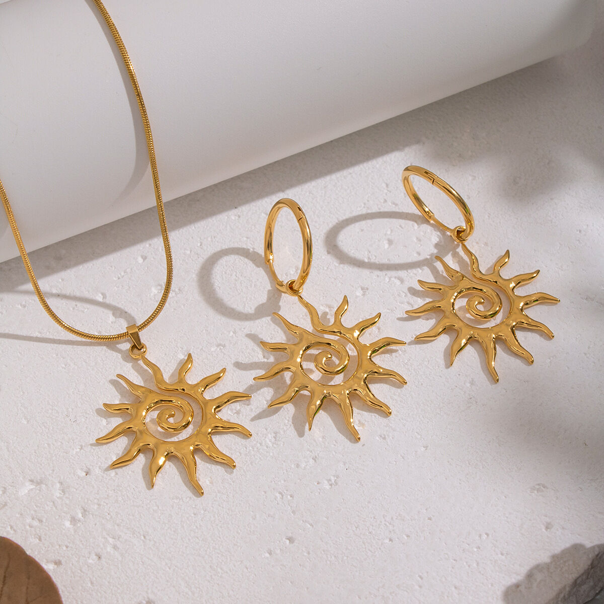 Sun Stainless Steel Waterproof Gold Color Necklace Set 2