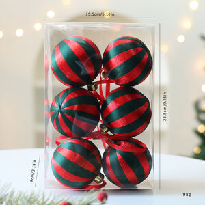 1 set di palline natalizie a righe in poliestere per feste (1 set = 6 pezzi) h5
