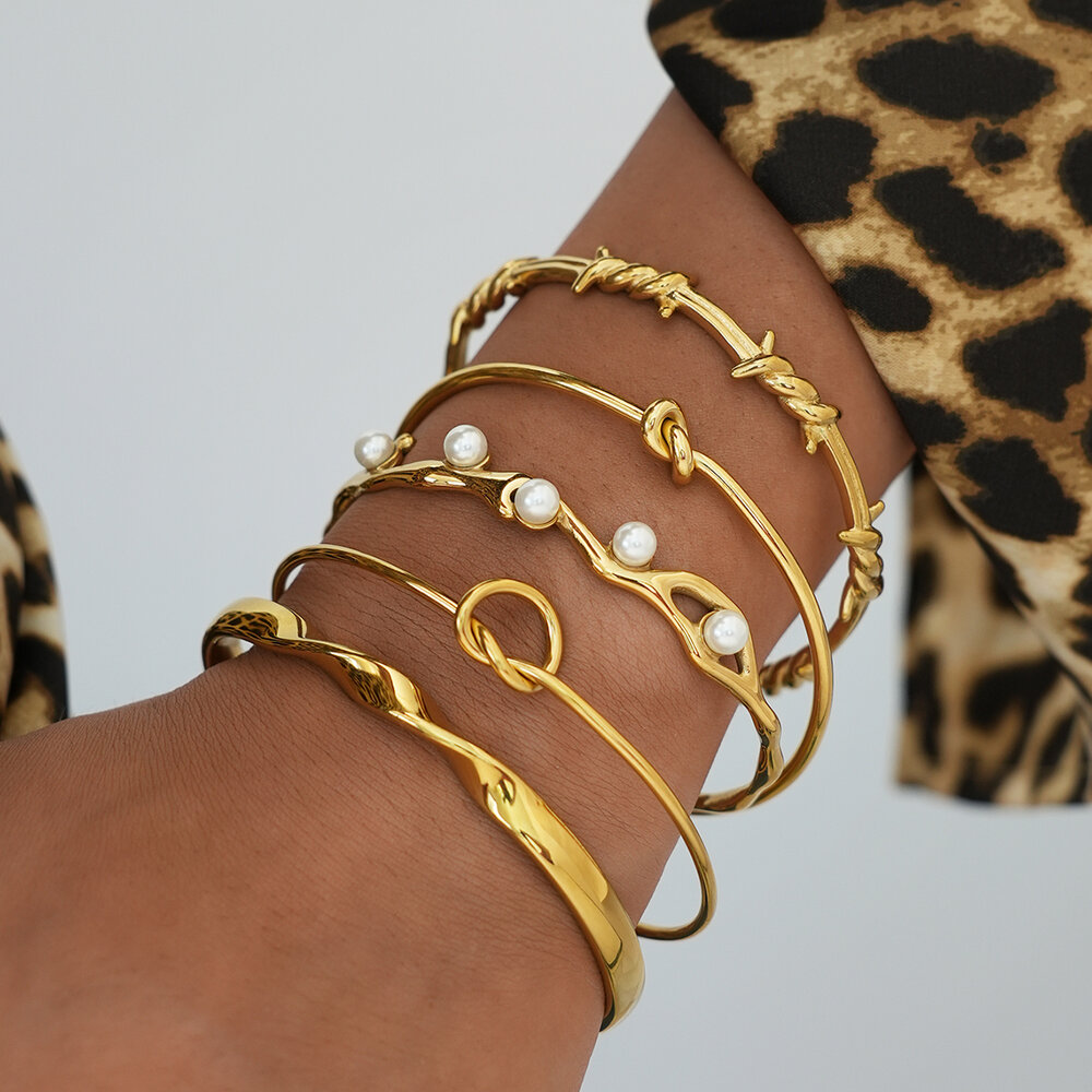 Braccialetti da donna color oro, semplici ed eleganti, in acciaio inossidabile, impermeabili, 1 pezzo h5Immagine5