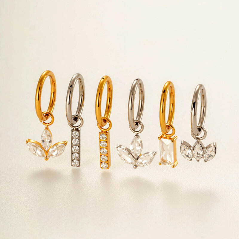 1 Piece Exquisite Rectangle Titanium Alloy Gold Color Zircon Women's Drop Earrings h5 Picture4