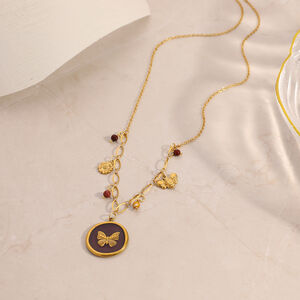 1 Piece Daily Flower Circle Butterfly Stainless Steel Waterproof Women's Pendant Necklaces h5 Picture4