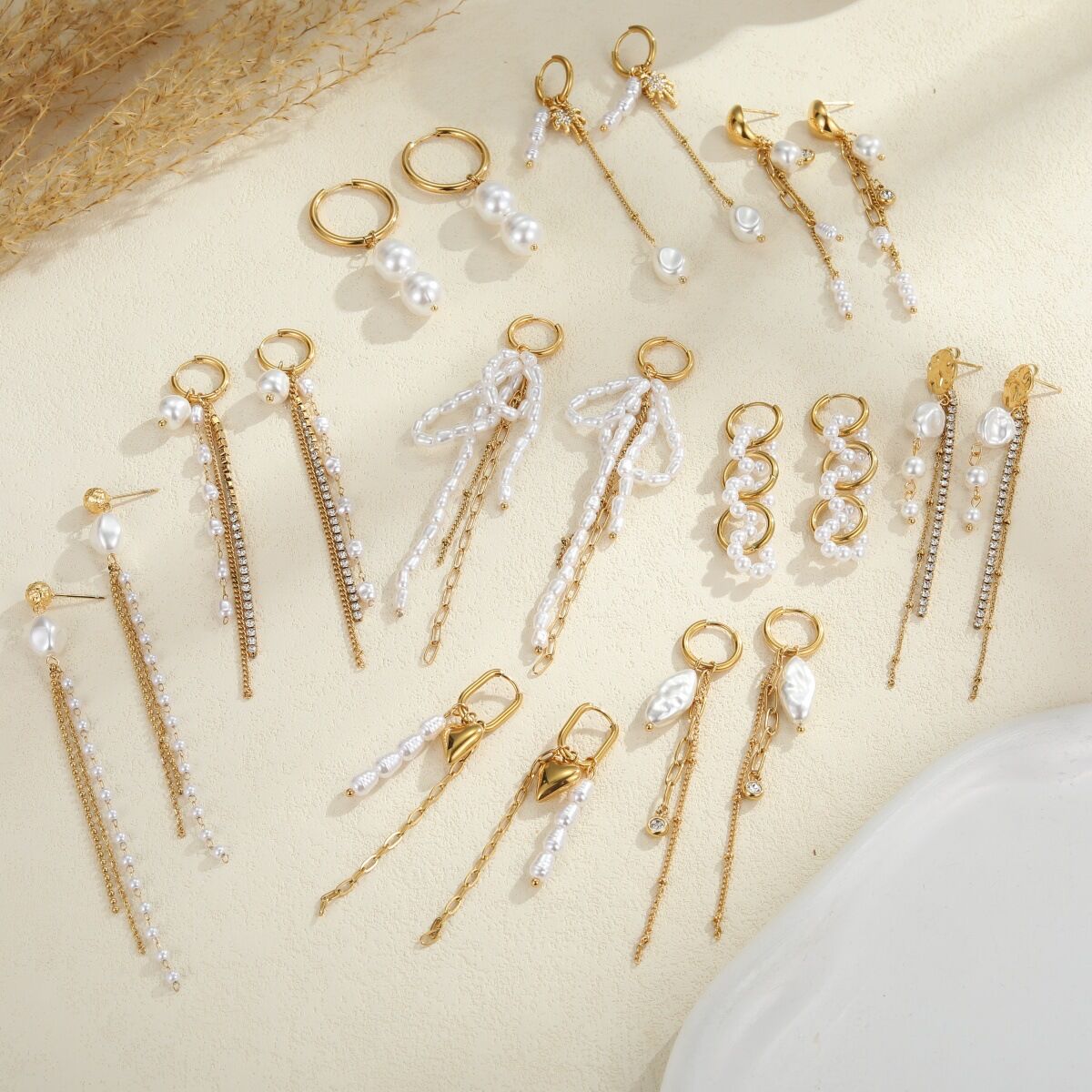 1 Pair Luxurious Irregular Shape Tassel Stainless Steel Waterproof   Women's Beads Earrings h5 Picture2