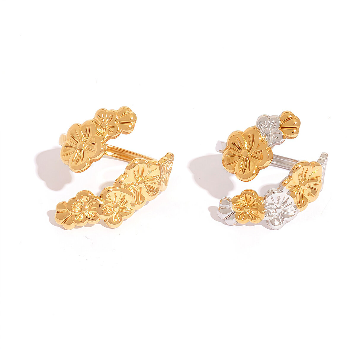 1 Piece Simple  Retro Flower Stainless Steel Waterproof   Gold Color Women's Statement Rings Picture7
