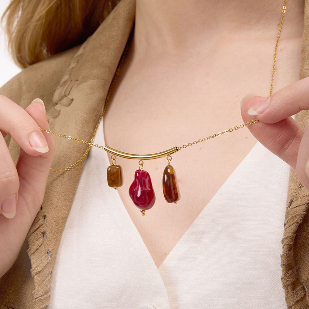 1 pezzo di collane con ciondolo da donna color oro, in acrilico, di forma irregolare e impermeabile, in acciaio inossidabile. Immagine3