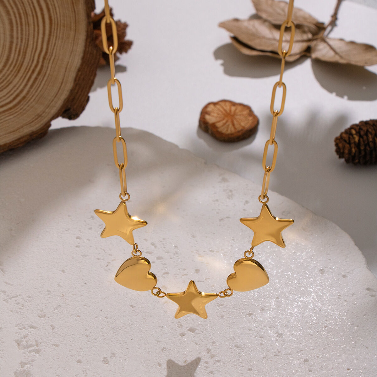 1 Piece Heart Star Stainless Steel Waterproof Gold Color Pendant Necklace