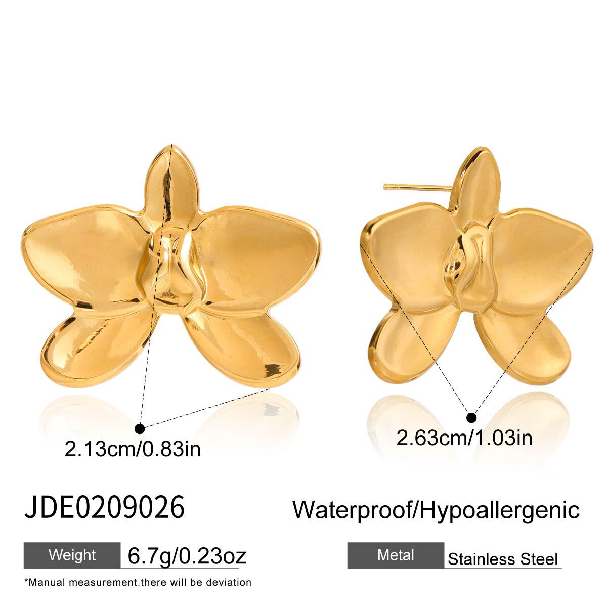 1 Pair Luxurious Phalaenopsis Stainless Steel Waterproof Gold Color Women's Stud Earrings h5 Picture2