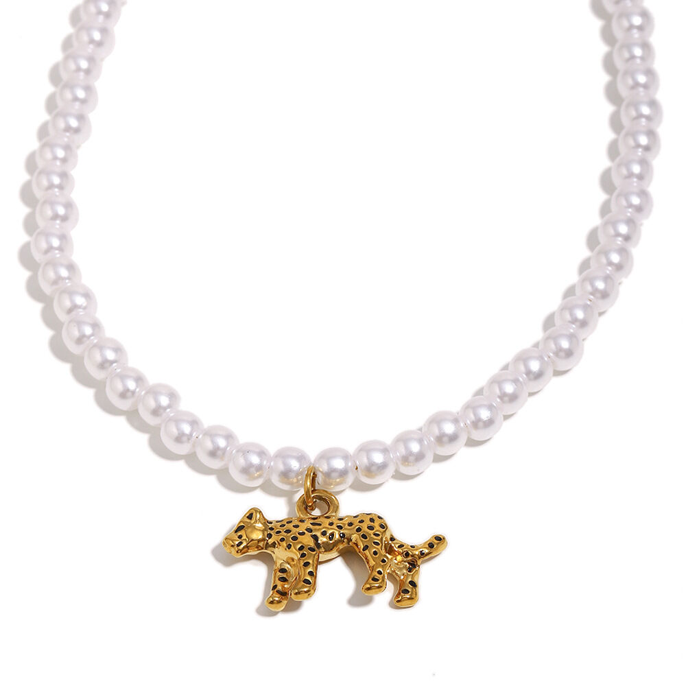 Collar de cuentas de tigre de acero inoxidable, impermeable, con cuentas huecas para mujer, 1 pieza