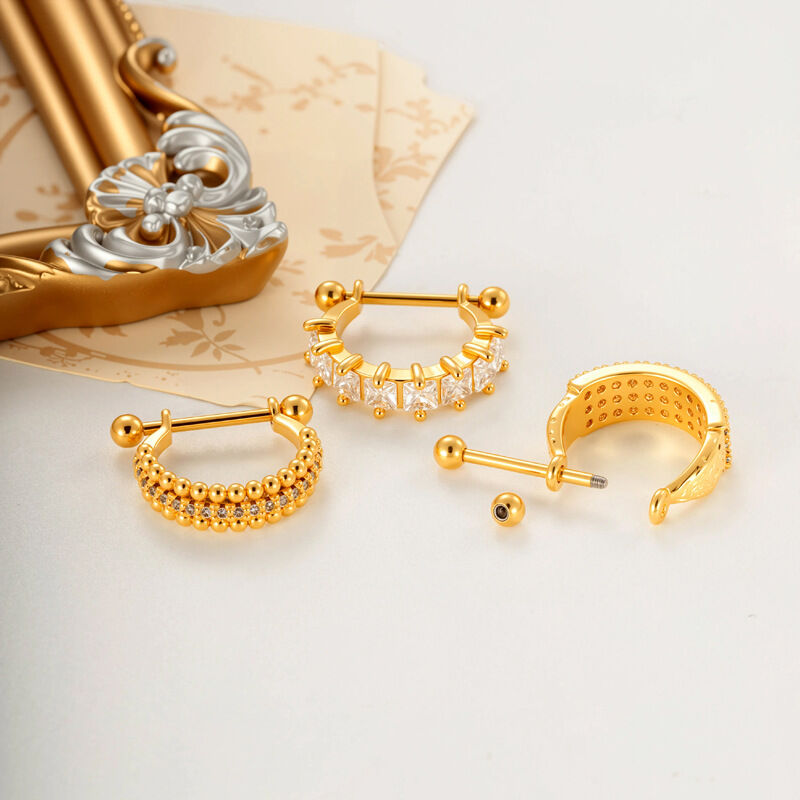 1 pieza de pendientes de perforación con circonitas de color cobre y dorado con corona simple para mujer Imagen4