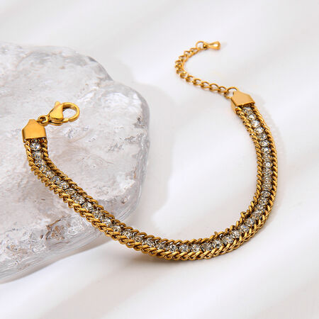 Braccialetti da donna con catena classica in acciaio inossidabile e zirconi impermeabili, 1 pezzo 2