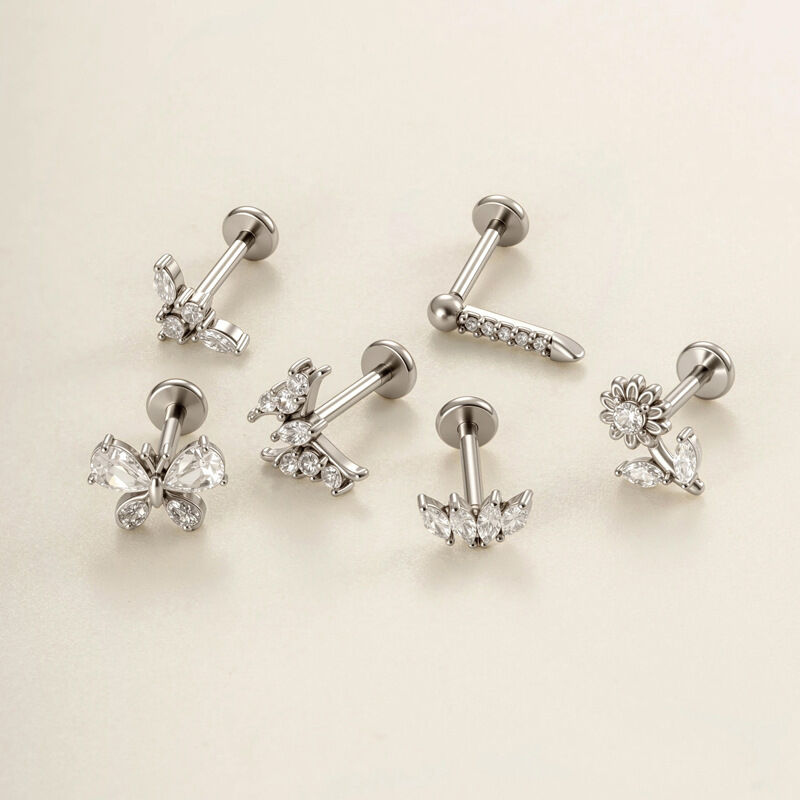 1 Piece Flower Butterfly Stainless Steel Waterproof Gold Color Zircon Women's Piercing Earrings h5 Picture3