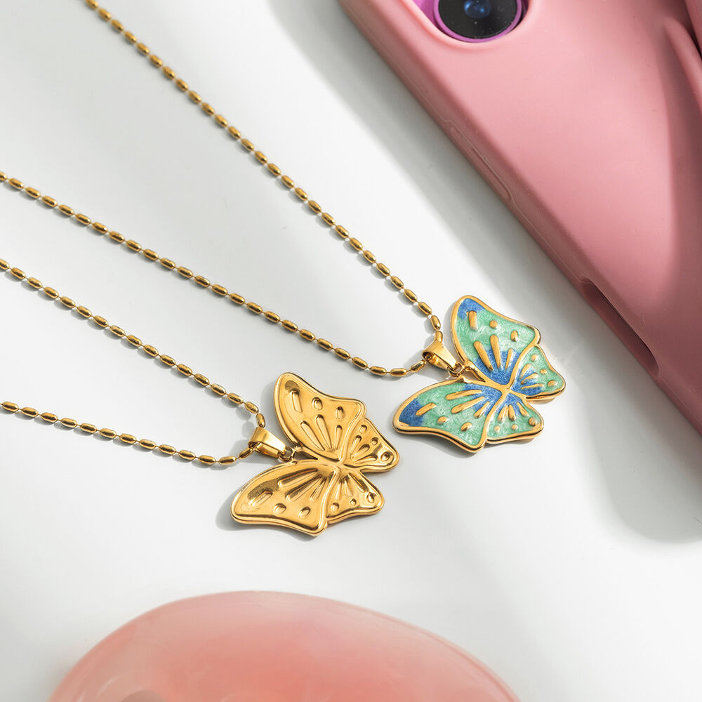 Collier pendentif papillon personnalisable en acier inoxydable étanche couleur or pour femme (1 pièce) h5Image4
