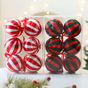 1 set di palline natalizie a righe in poliestere per feste (1 set = 6 pezzi) h5 Immagine3
