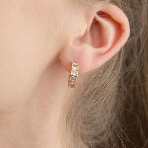 1 Pair Luxurious Circle Stainless Steel Waterproof Gold Color Zircon Women's Hoop Earrings h5 Picture4