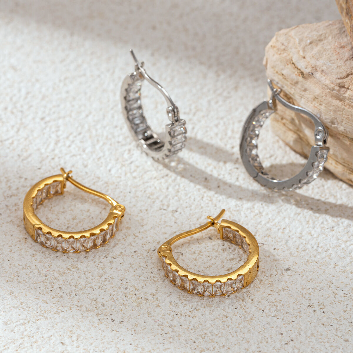 1 Pair Stainless Steel Waterproof Zircon Hoop Earrings
