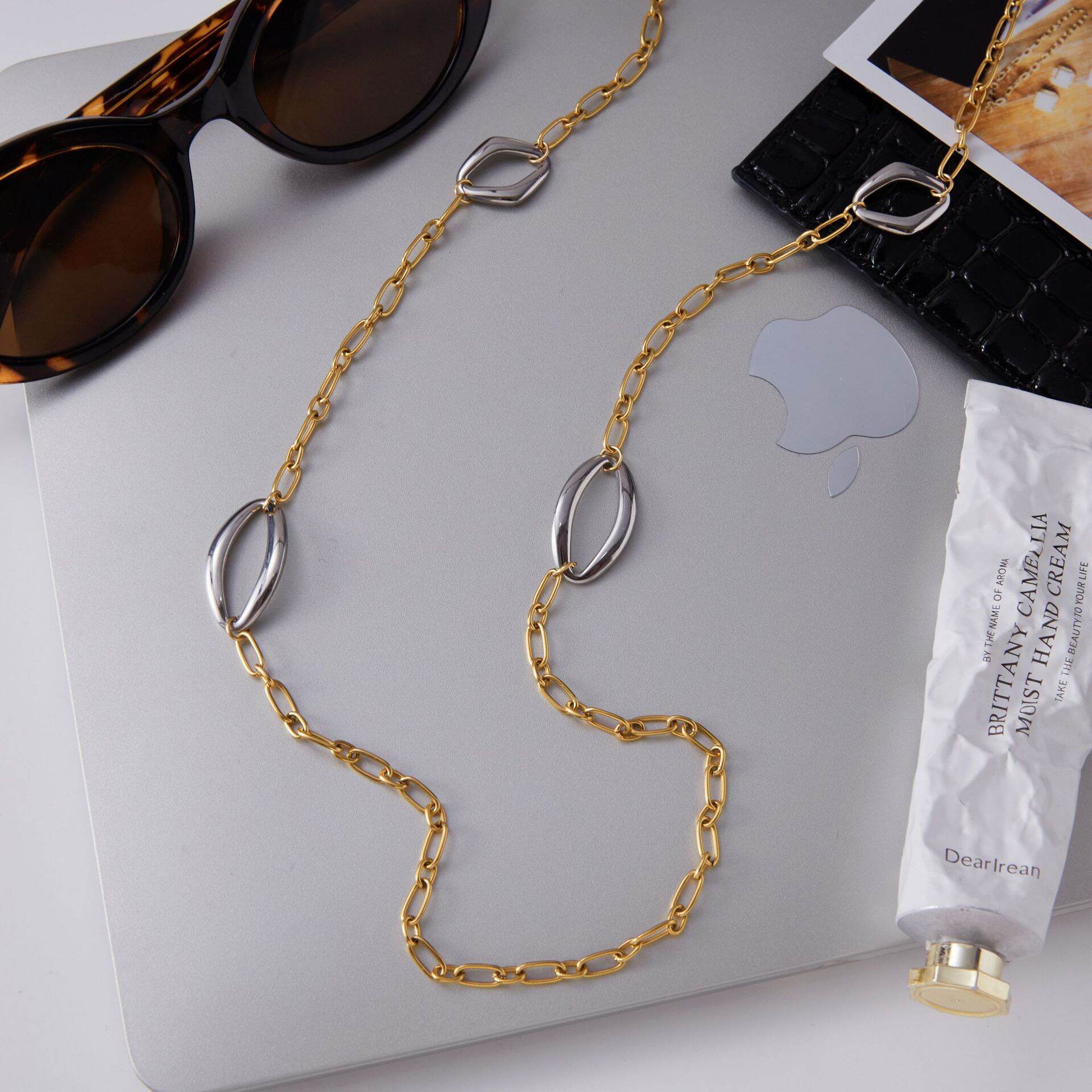1 pezzo di collana a catena da donna in acciaio inossidabile impermeabile, minimalista, con colori misti oro e argento Immagine5