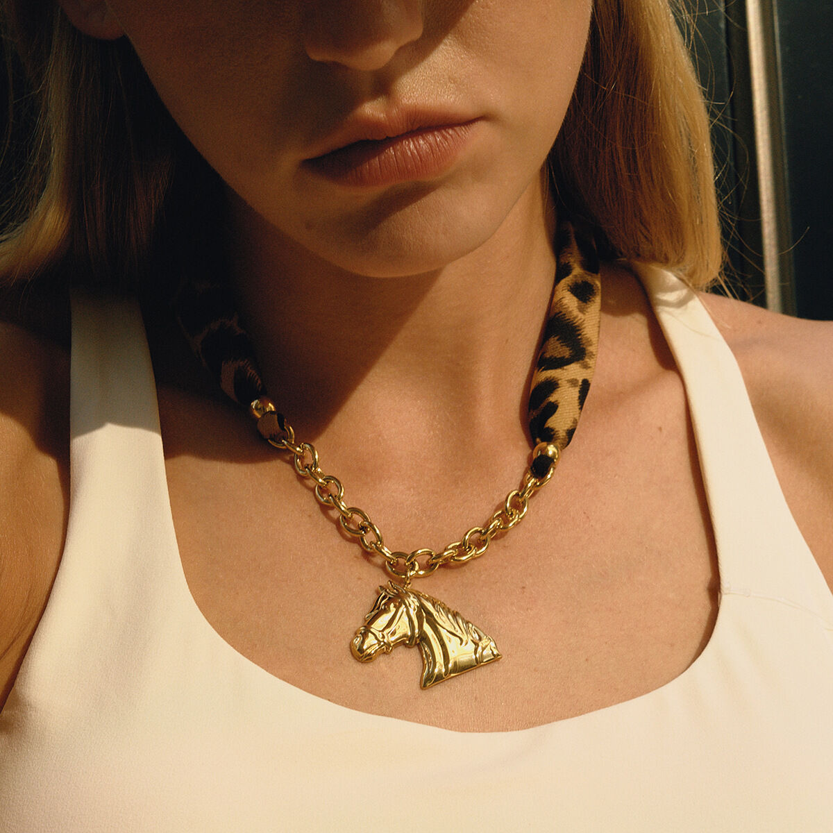 1 Piece Luxurious Horse Leopard Print Stainless Steel Waterproof Gold Color Women's Pendant Necklaces