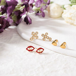 1 set di orecchini a bottone da donna in acciaio inossidabile color oro con cuore squisita e impermeabile h5 Immagine5
