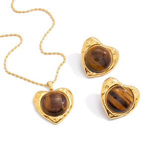 Classic Heart Stainless Steel Waterproof Gold Color Natural Stone Women's Jewelry Sets h5 Picture6