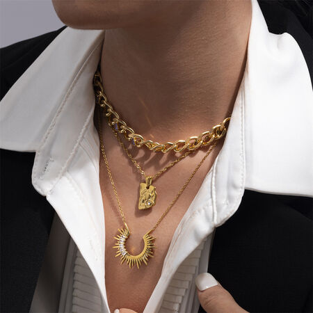 1 Piece Sun Shape Stainless Steel Waterproof Gold Color Zircon Pendant Necklace 2