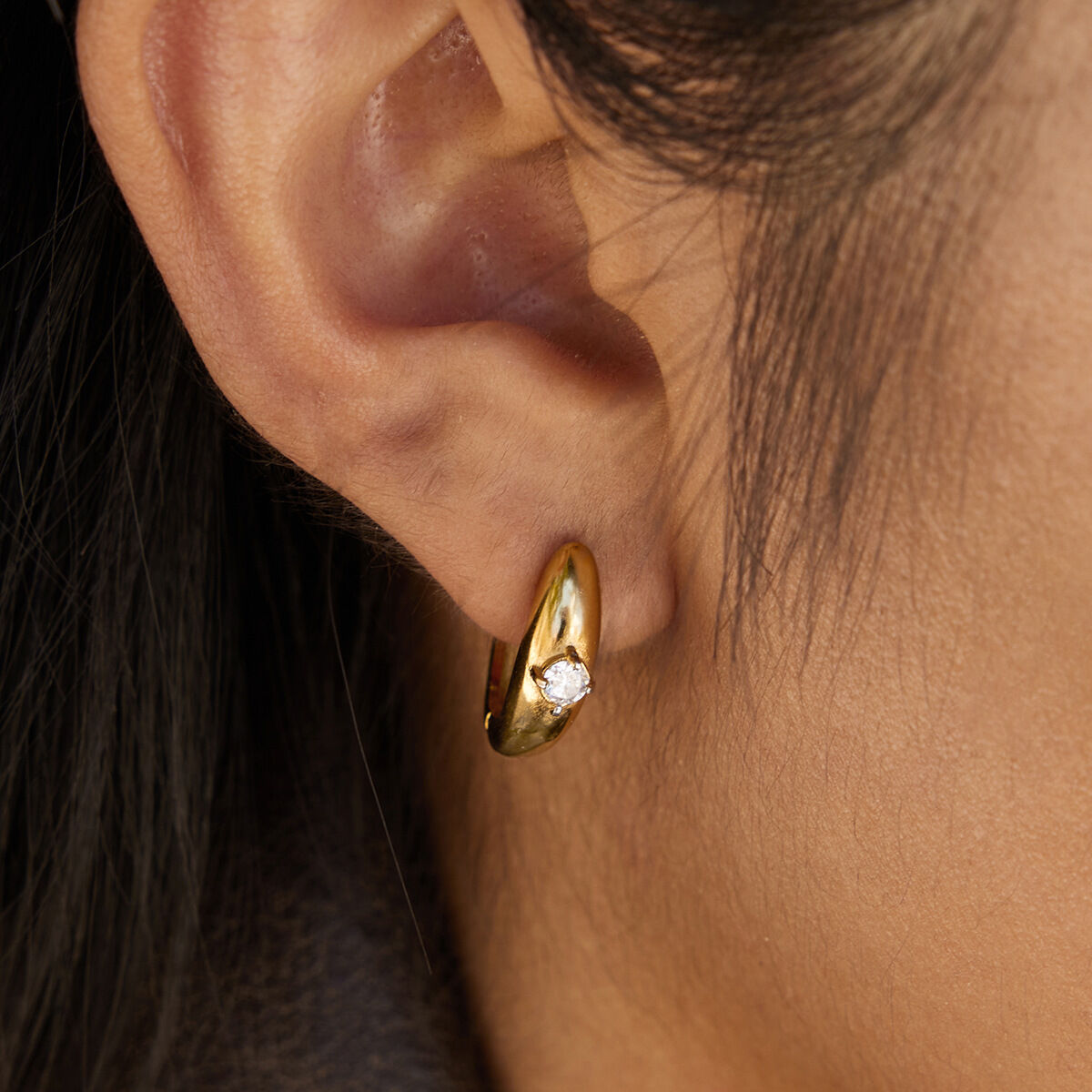 1 Pair Luxurious Circle Stainless Steel Waterproof Gold Color Zircon Women's Hoop Earrings