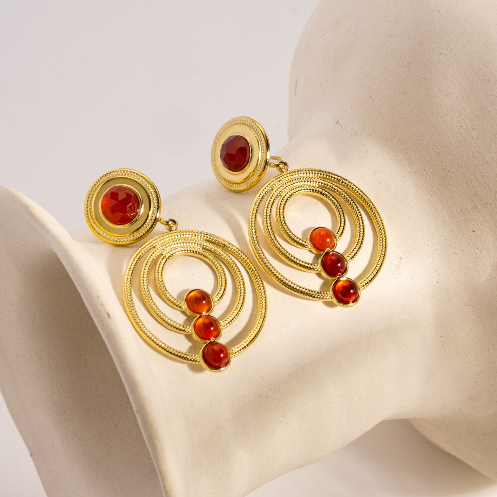 1 par de pendientes colgantes sencillos de acero inoxidable con forma de círculo retro para mujer, resistentes al agua h5Imagen2