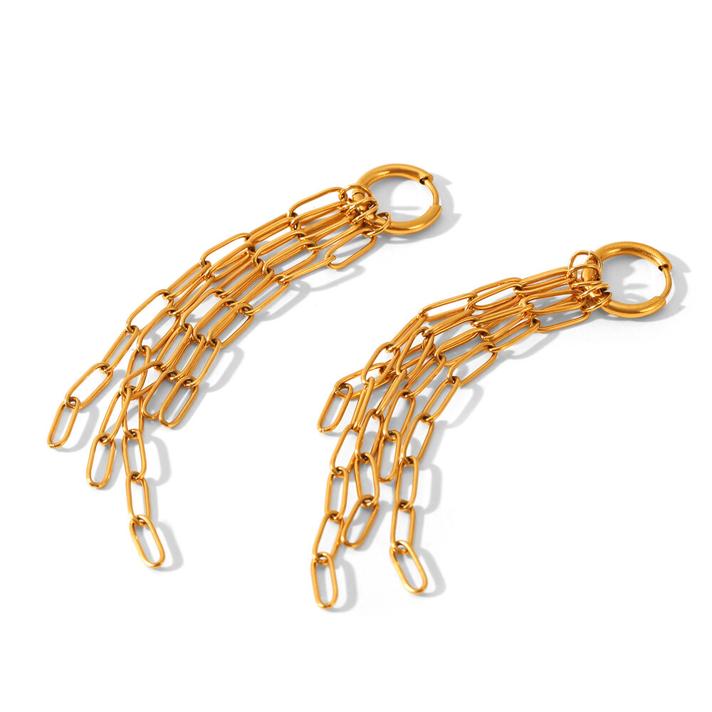 1 Pair Chain Tassel Stainless Steel Waterproof Gold Color Dangle Earrings