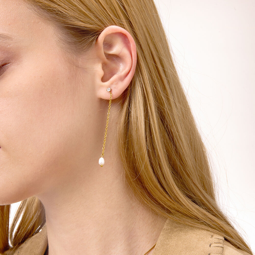 1 Pair Elegant Pearl Stainless Steel Waterproof Gold Color Women's Dangle Earrings h5Picture3