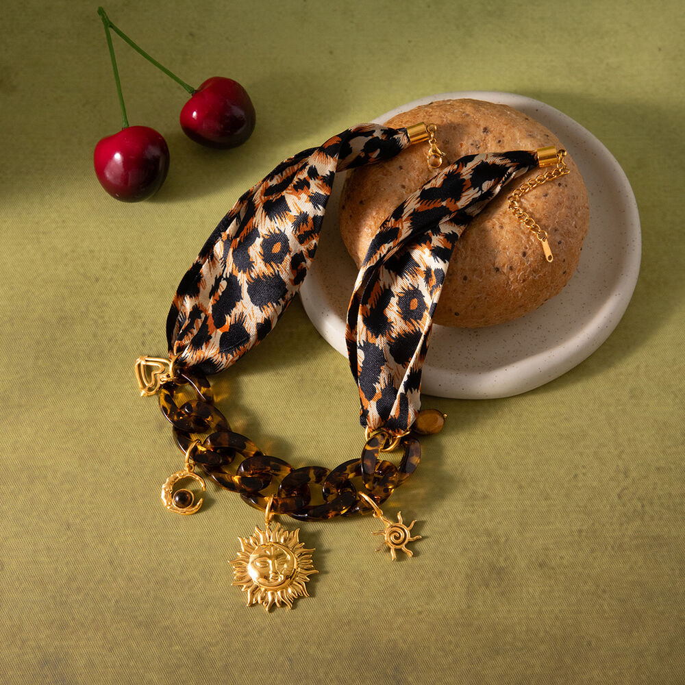 1 Piece Designable Sun Leopard Print Stainless Steel Waterproof Gold Color Acrylic Women's Pendant Necklaces Picture6