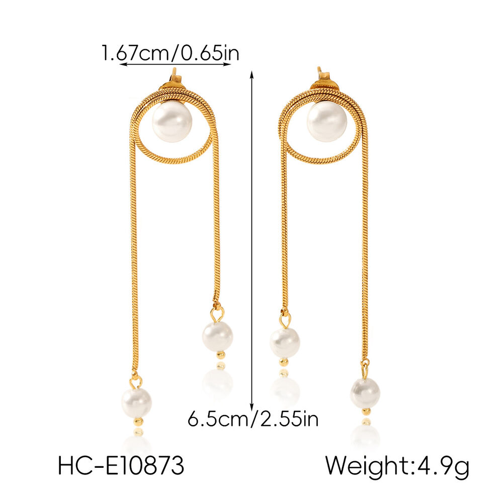 1 Pair Tassel Stainless Steel Waterproof Gold Color Pearl Dangle Earrings h5Picture2