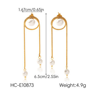1 Pair Tassel Stainless Steel Waterproof Gold Color Pearl Dangle Earrings h5 Picture2