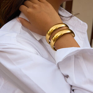 Braccialetti da donna color oro impermeabili in acciaio inossidabile classico a tinta unita, 1 pezzo h5 Immagine2