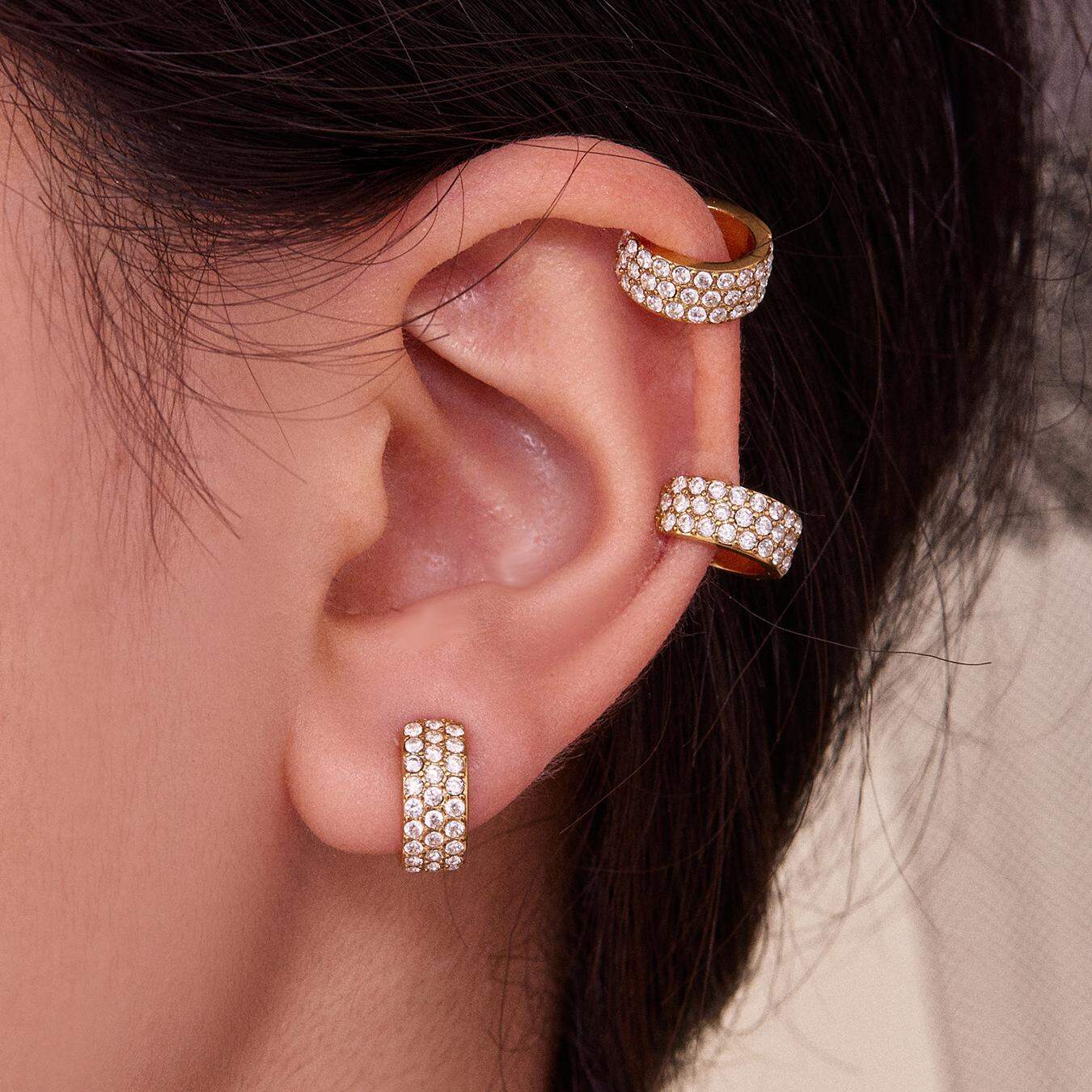 1 Piece Classic Circle Stainless Steel Waterproof Gold Color Zircon Women's Ear Cuffs