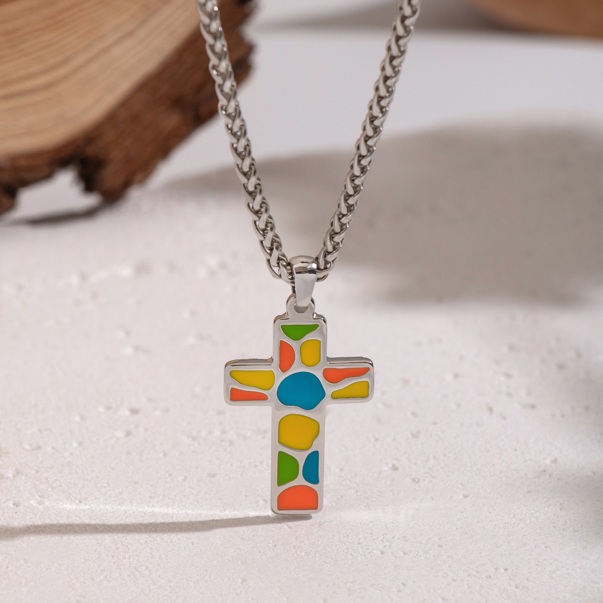 1 Piece Enamel Cross Stainless Steel Waterproof Pendant Necklace
