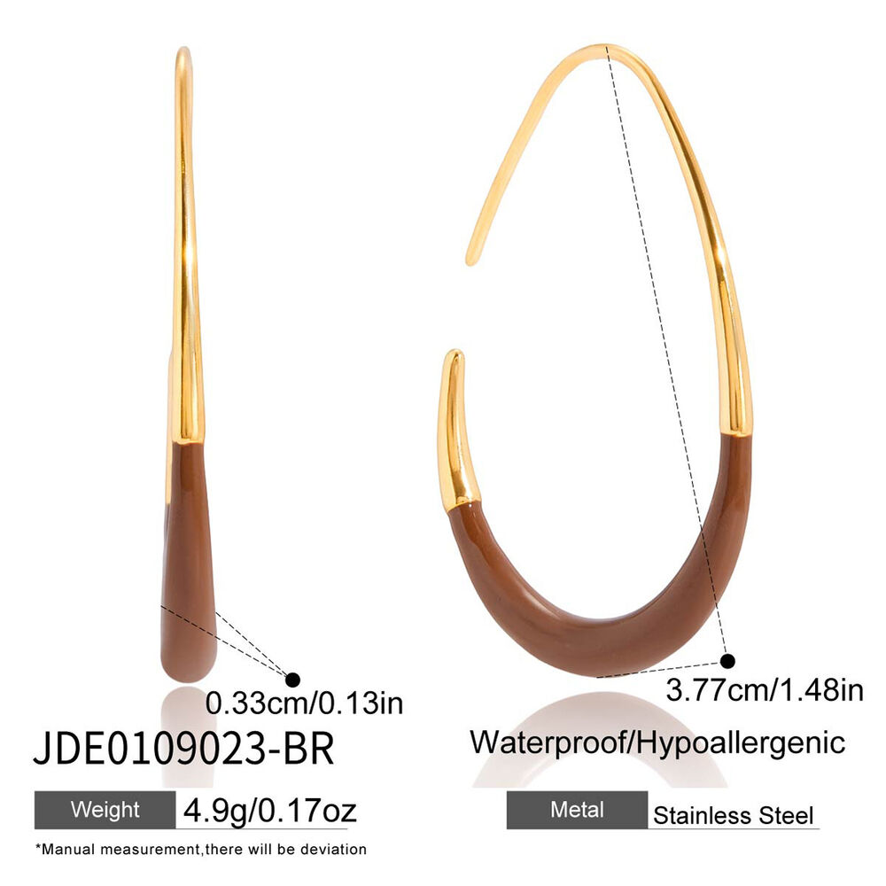 1 Pair Classic Mixed Color Oval Stainless Steel Waterproof Women's Hoop Earrings Picture2