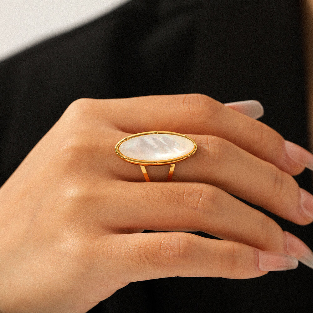 1 Piece Simple Stainless Steel Waterproof Gold Color Shell Statement Ring h5Picture3