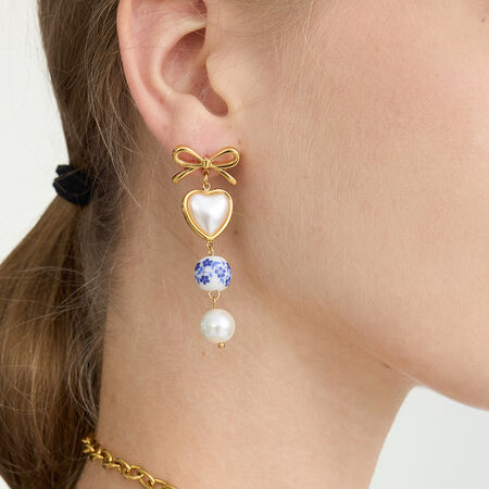 1 Pair Classic Heart Stainless Steel Waterproof Gold Color Women's Drop Earrings