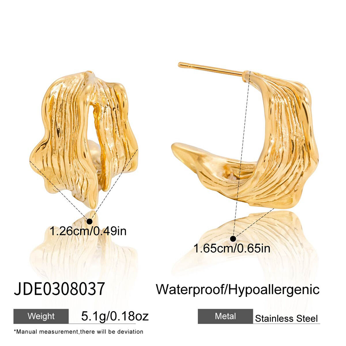 1 Paar unregelmäßige, hammerförmige Edelstahl-Ohrringe in Goldfarbe, wasserdicht h5Bild2